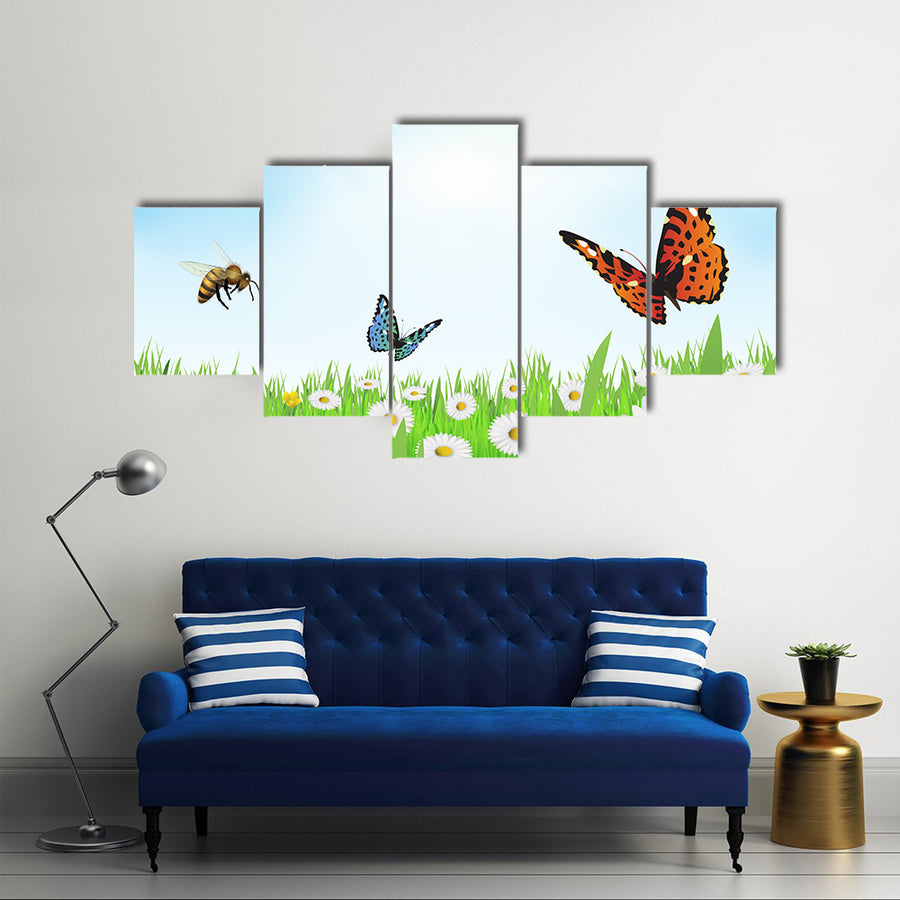 The Vector Illustration Of The Butterflies In The Spring, Multi Panel Canvas Wall Art