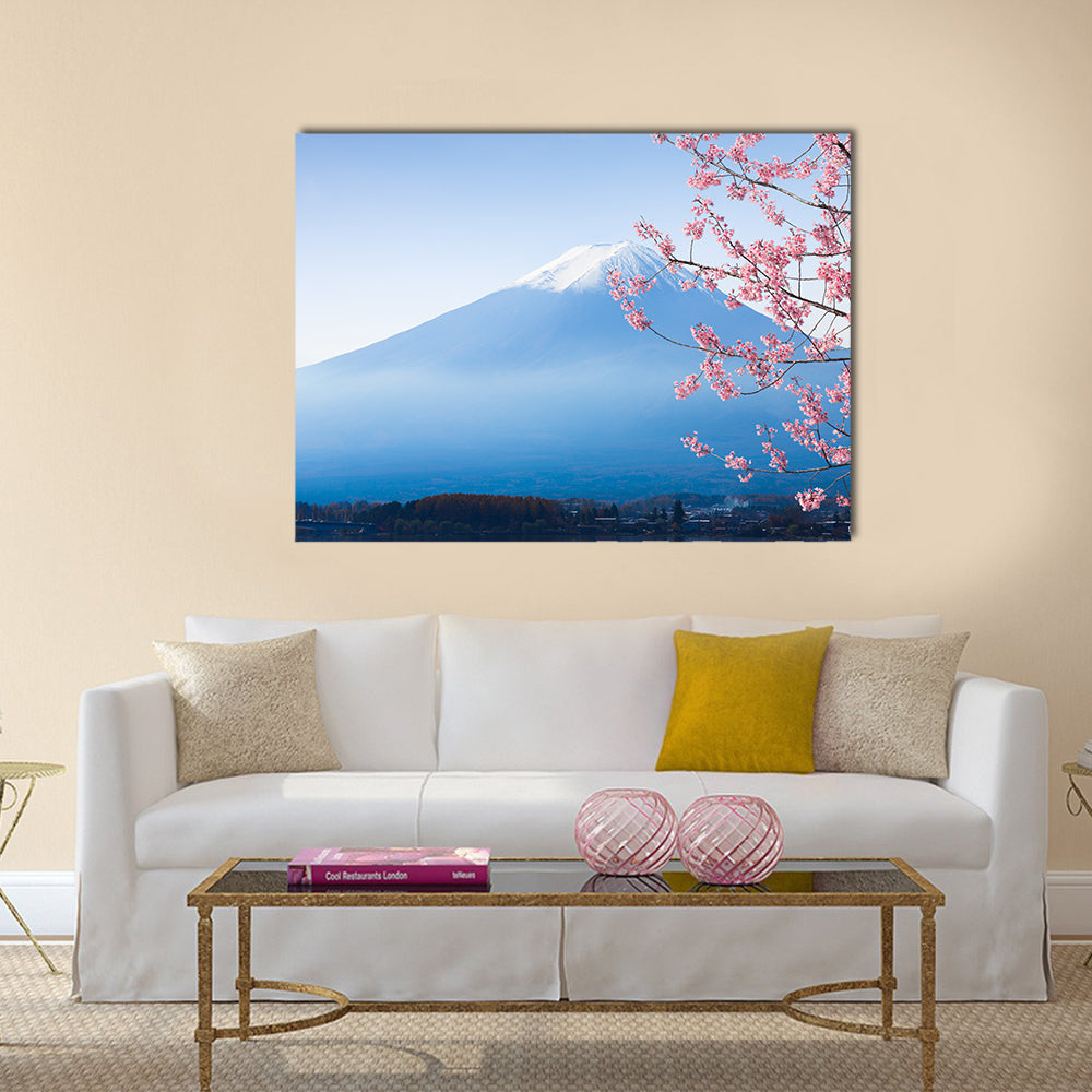 Mt. fuji and cherry blossom at lake kawaguchiko multi panel canvas wall art