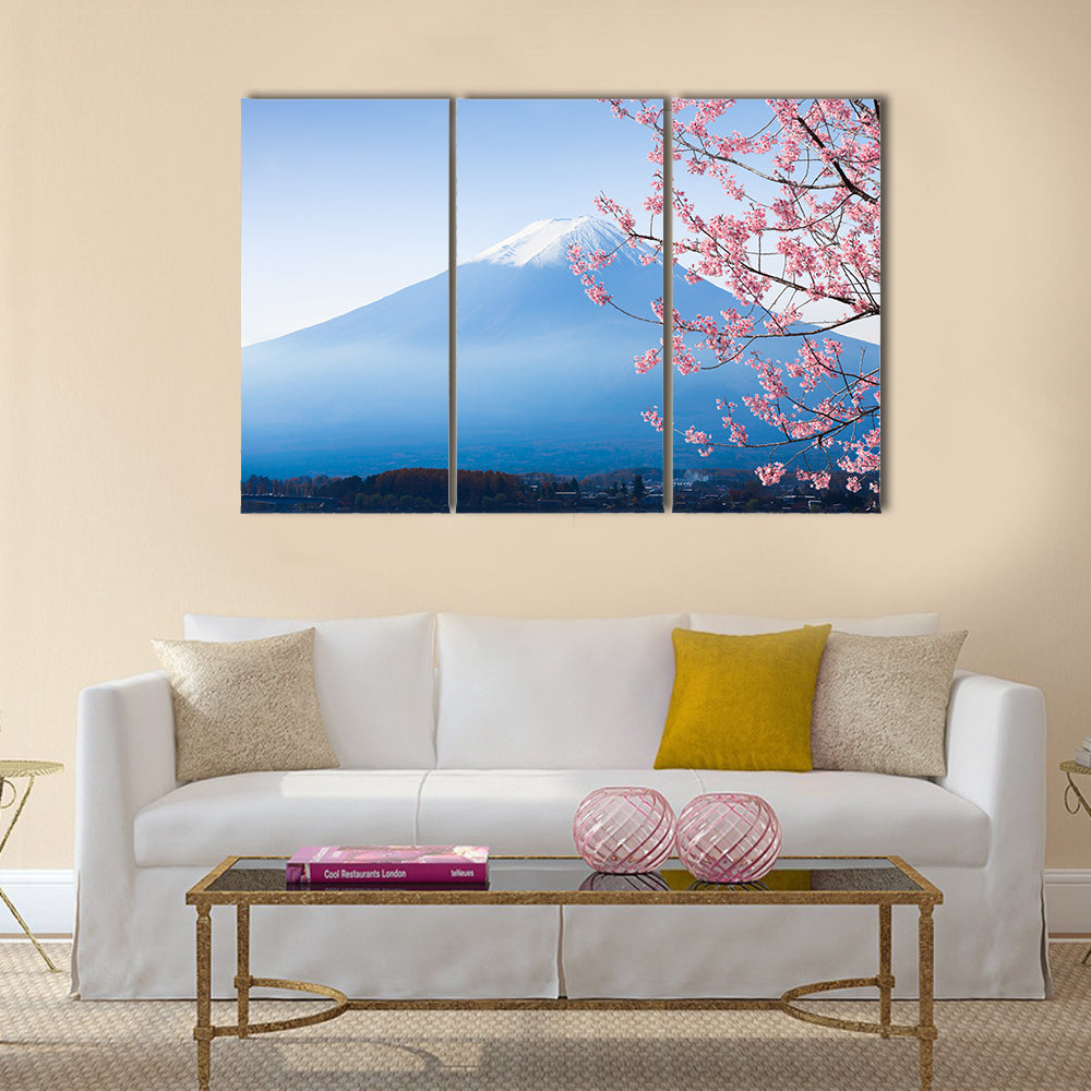 Mt. fuji and cherry blossom at lake kawaguchiko multi panel canvas wall art
