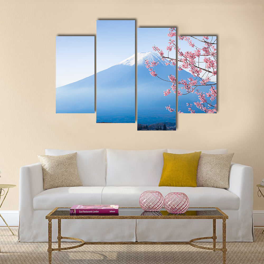 Mt. fuji and cherry blossom at lake kawaguchiko multi panel canvas wall art
