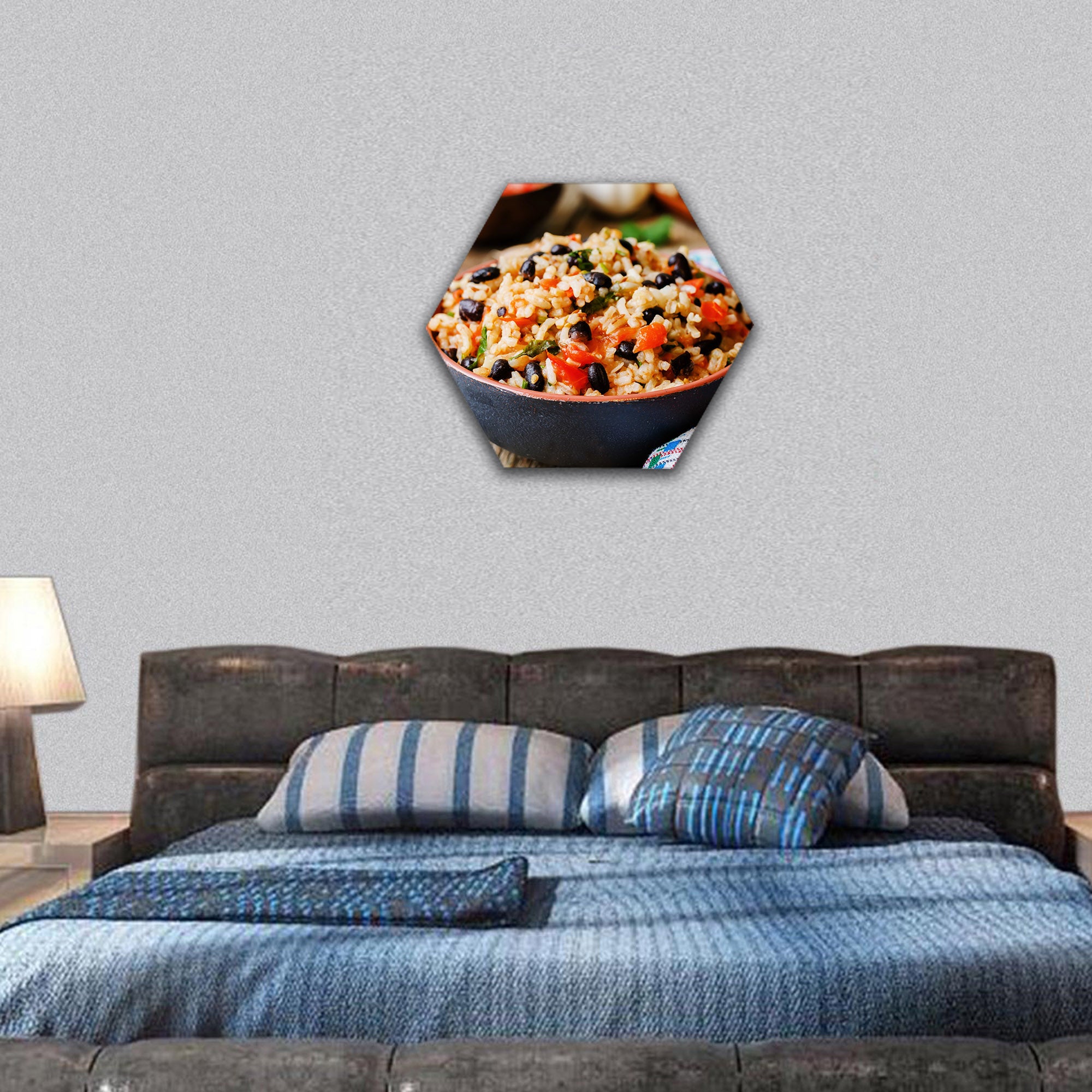 Mexican tomato black beans rice with cilantro hexagonal canvas wall art