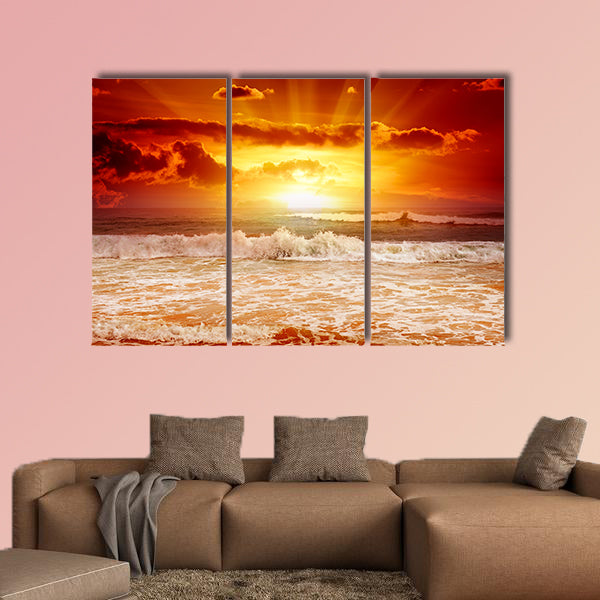 Beautiful sunset above the sea multi panel canvas wall art