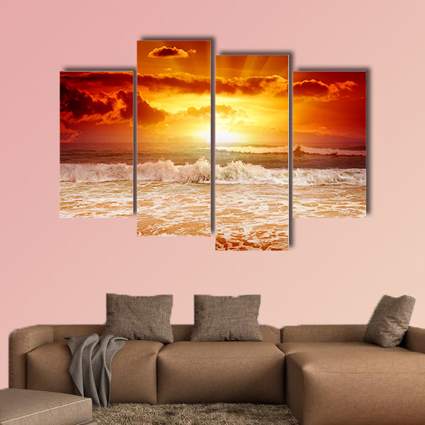 Beautiful sunset above the sea multi panel canvas wall art