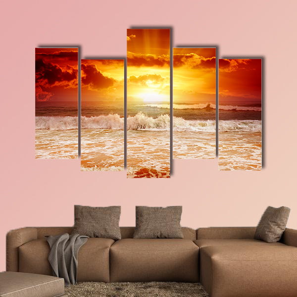 Beautiful sunset above the sea multi panel canvas wall art