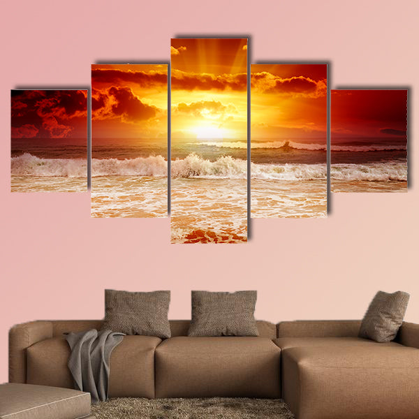 Beautiful sunset above the sea multi panel canvas wall art