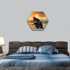 man riding bike motorcycle on asphalt high ways road hexagonal canvas wall art