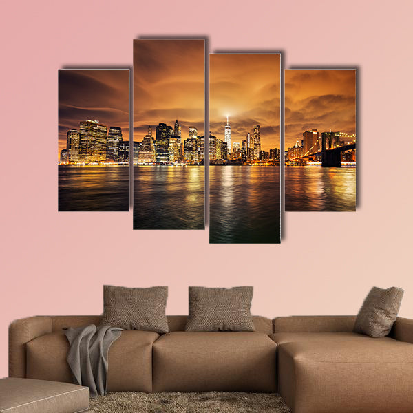 Manhattan at sunset, New York City. View from Brooklyn Multi panel canvas wall art