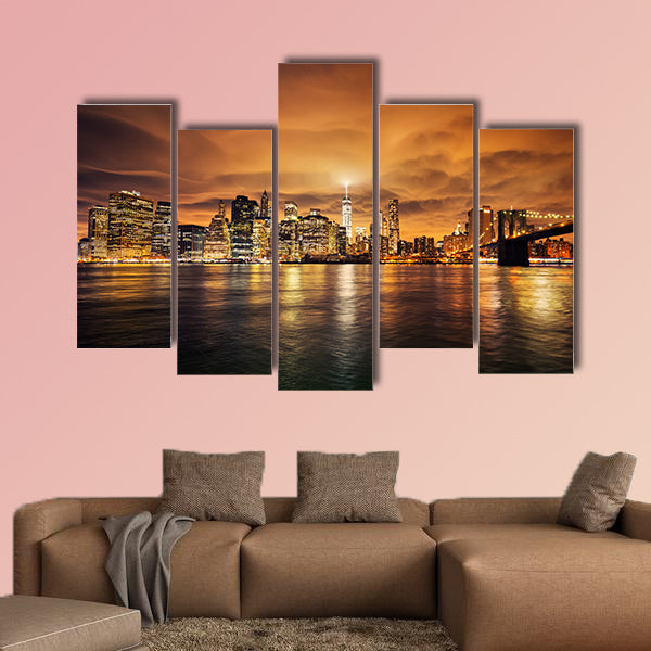 Manhattan at sunset, New York City. View from Brooklyn Multi panel canvas wall art