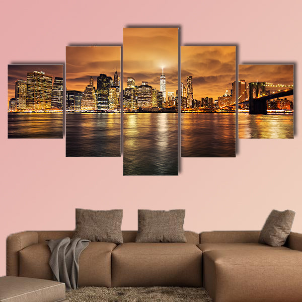 Manhattan at sunset, New York City. View from Brooklyn Multi panel canvas wall art