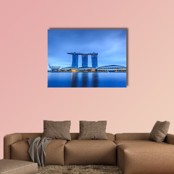 Building of Singapore city at night Multi panel canvas wall art