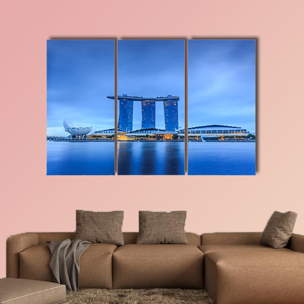 Building of Singapore city at night Multi panel canvas wall art