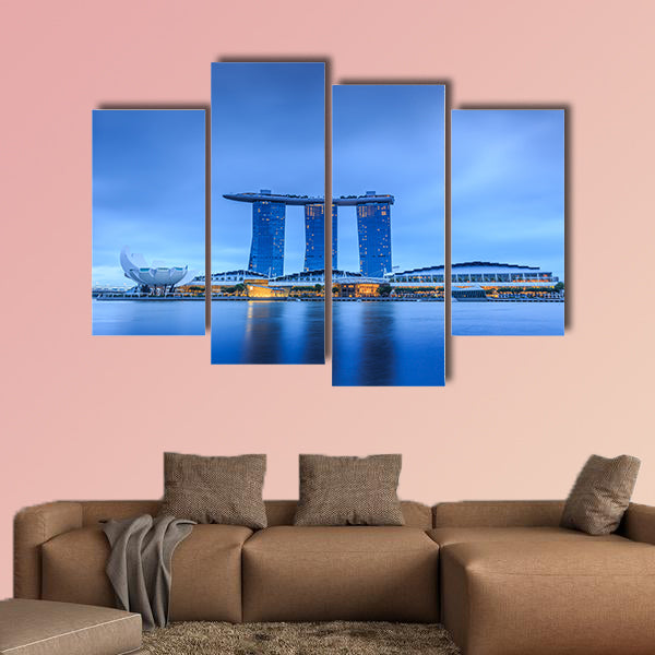 Building of Singapore city at night Multi panel canvas wall art