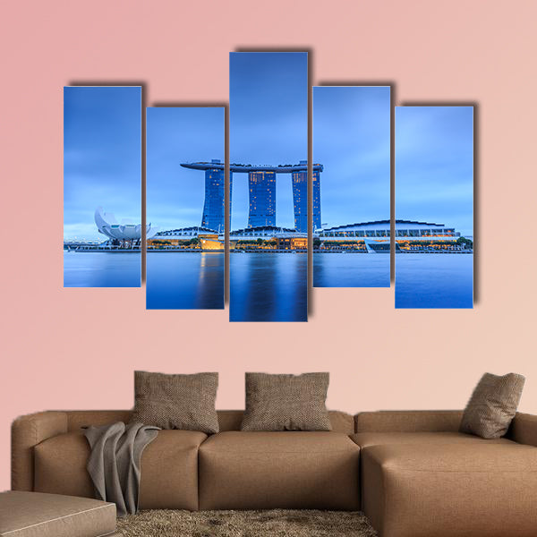 Building of Singapore city at night Multi panel canvas wall art
