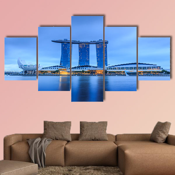 Building of Singapore city at night Multi panel canvas wall art