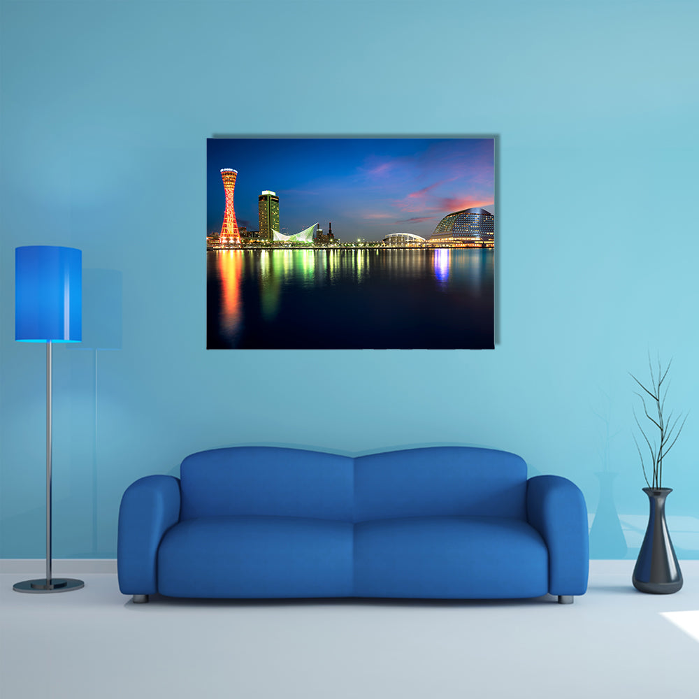 Port of Kobe at night, Osaka, Japan multi panel canvas wall art