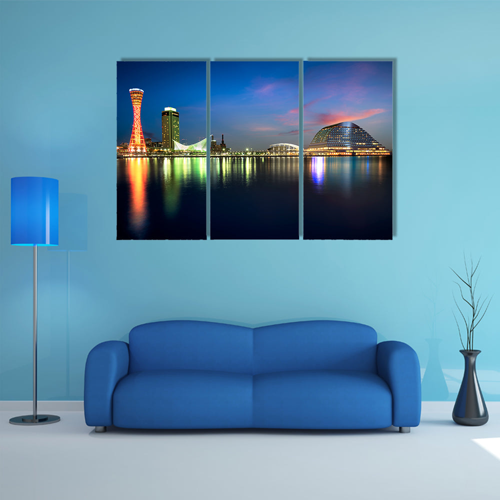 Port of Kobe at night, Osaka, Japan multi panel canvas wall art