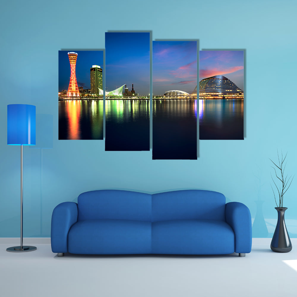 Port of Kobe at night, Osaka, Japan multi panel canvas wall art