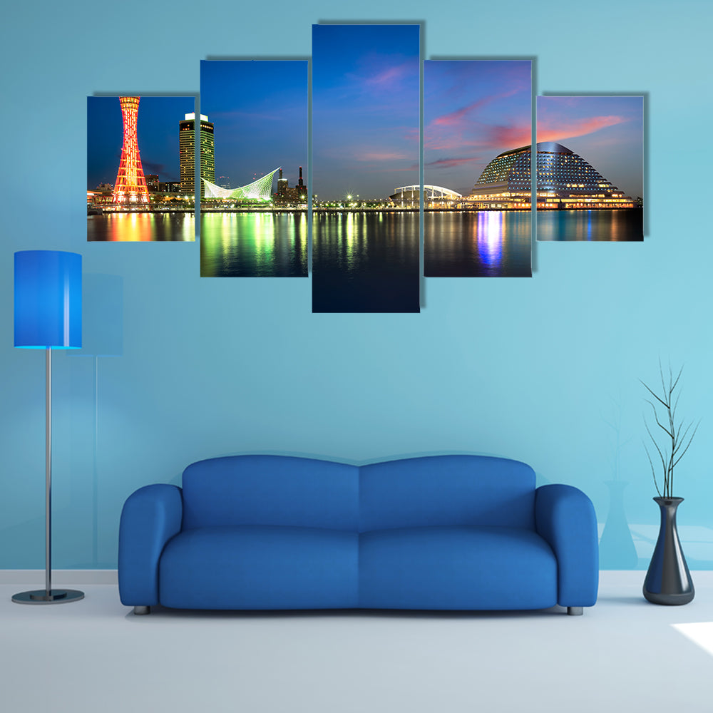 Port of Kobe at night, Osaka, Japan multi panel canvas wall art