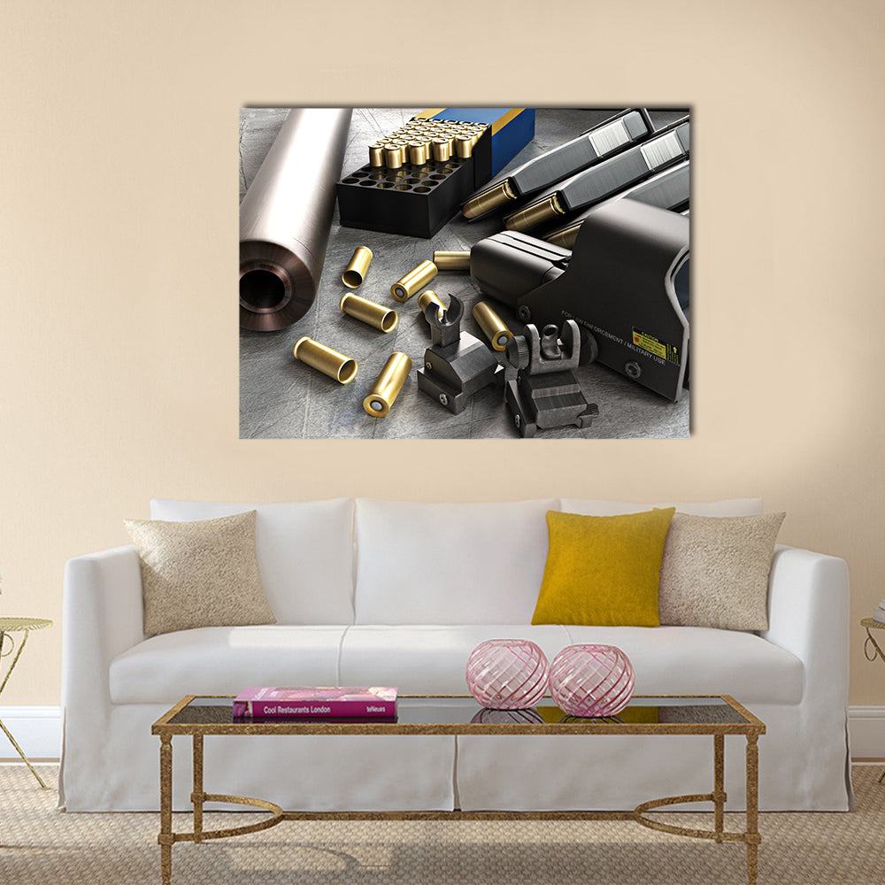 Assault rifle accessories collection  multi panel canvas wall art
