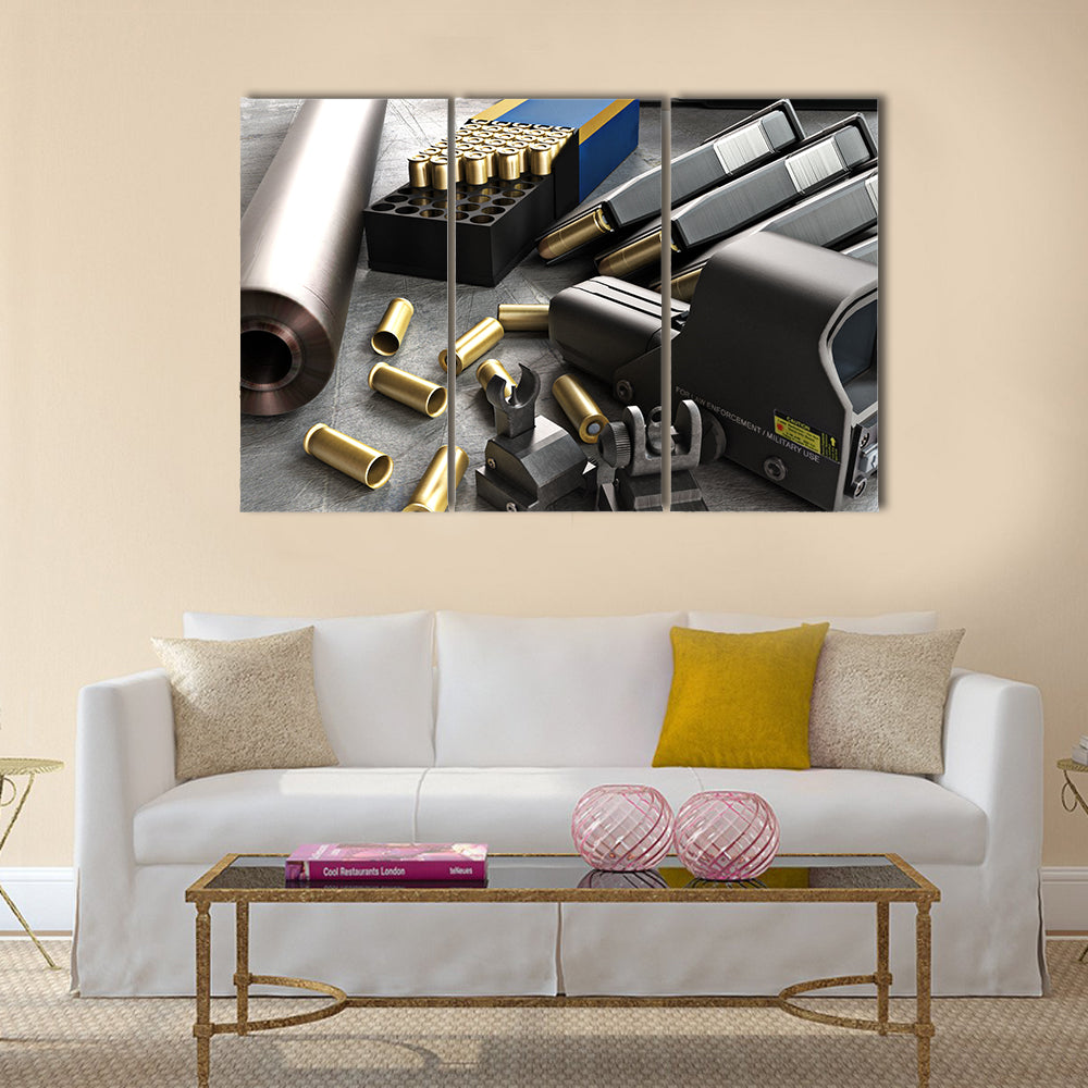 Assault rifle accessories collection  multi panel canvas wall art