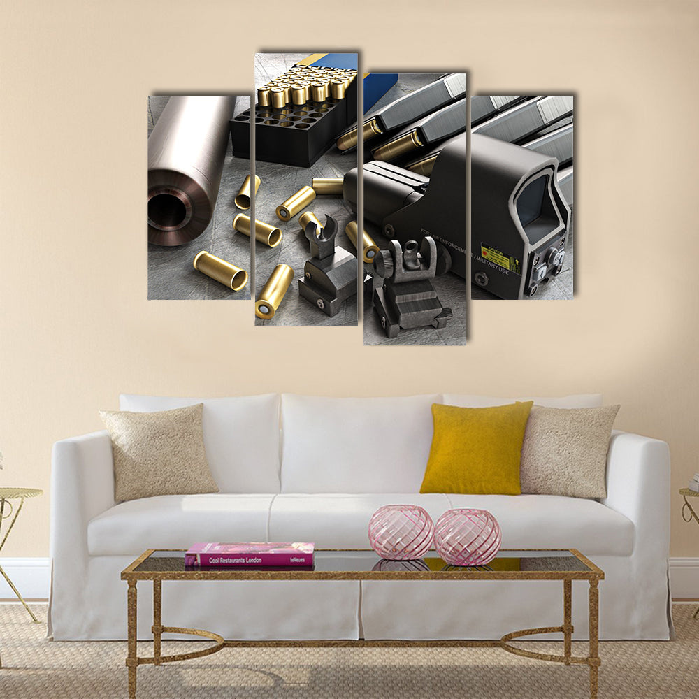 Assault rifle accessories collection  multi panel canvas wall art