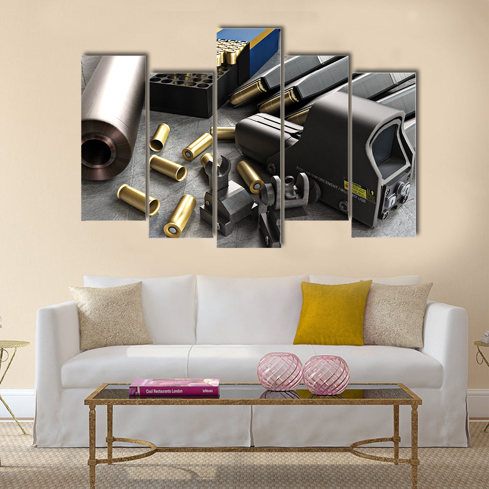 Assault rifle accessories collection  multi panel canvas wall art