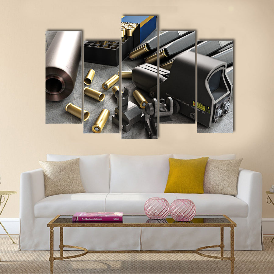 Assault rifle accessories collection  multi panel canvas wall art