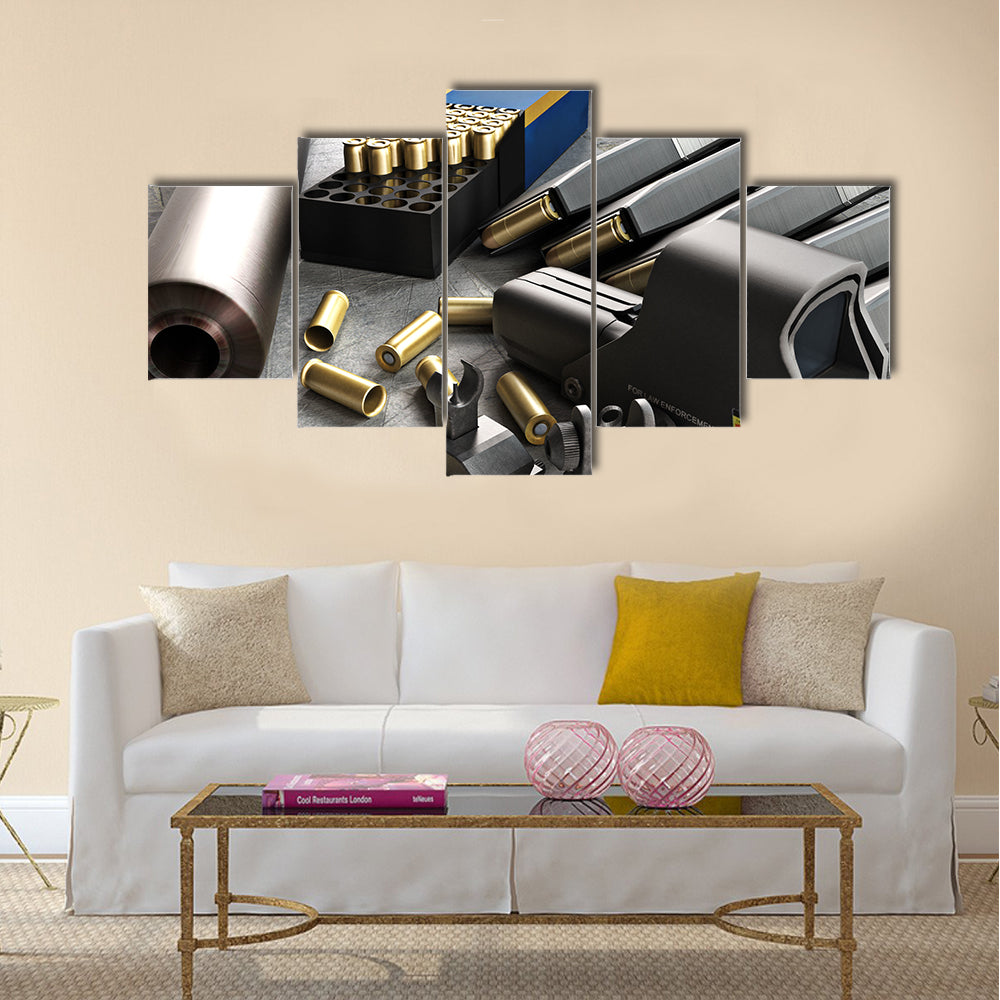Assault rifle accessories collection  multi panel canvas wall art