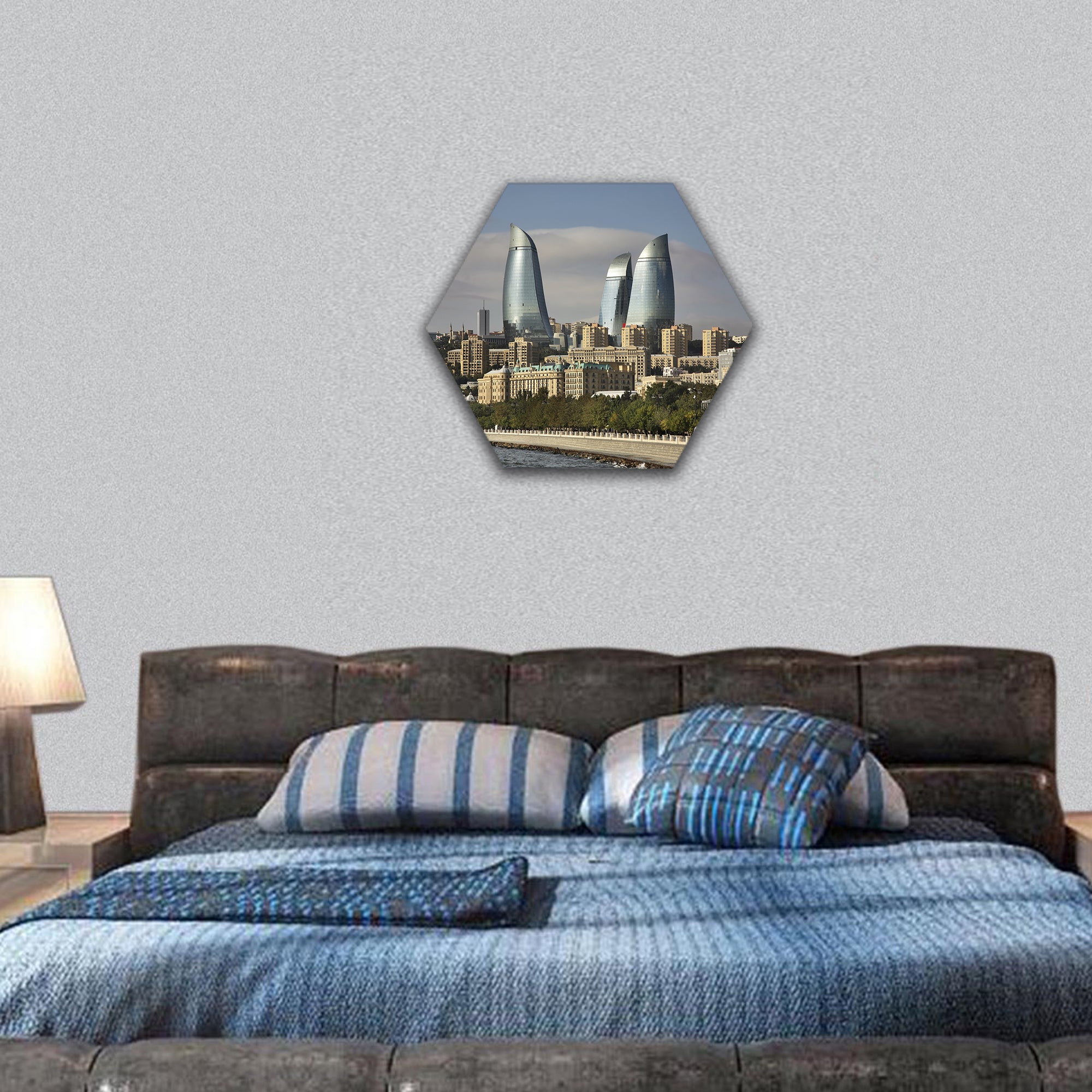 Seafront in Baku. Azerbaijan hexagonal canvas wall art