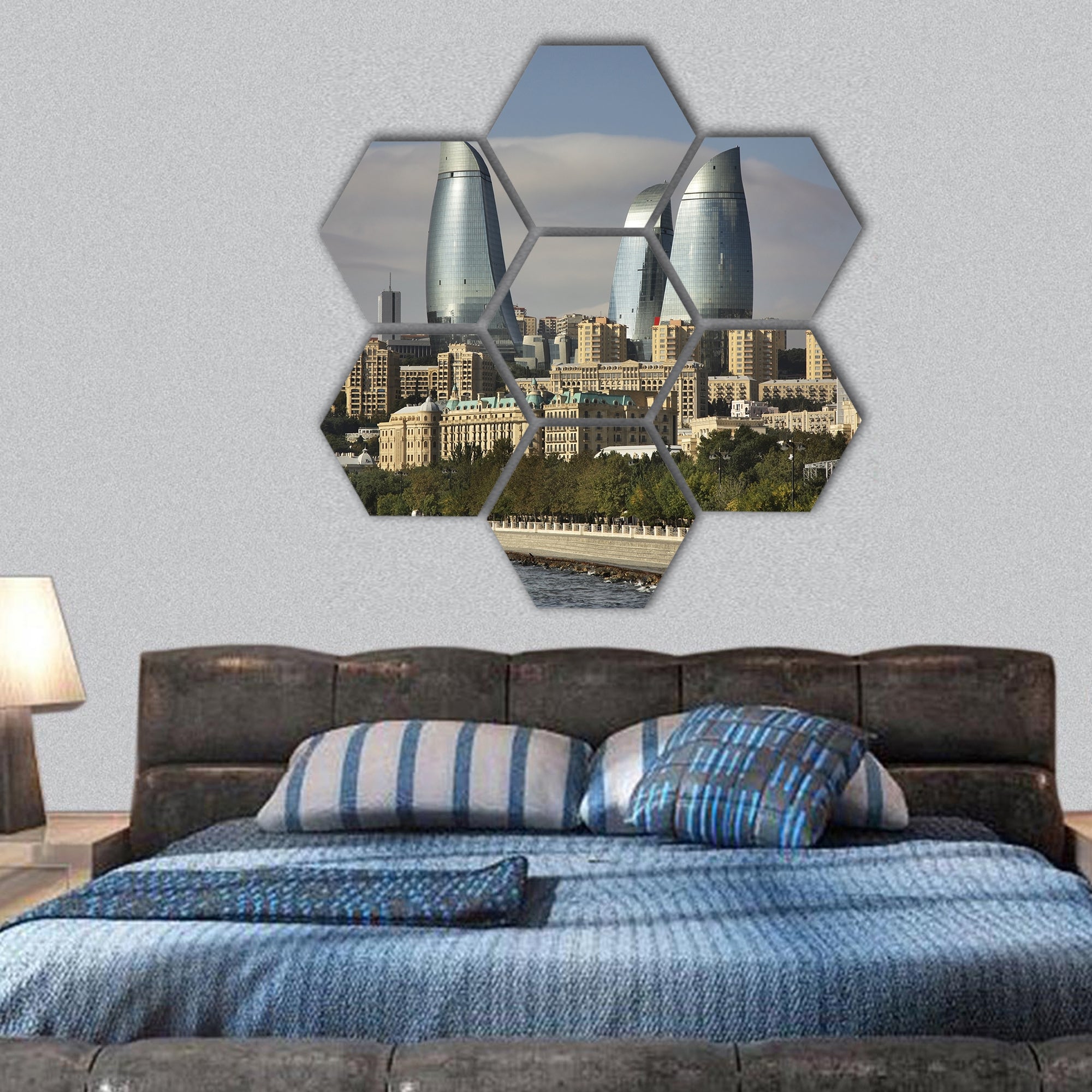 Seafront in Baku. Azerbaijan hexagonal canvas wall art