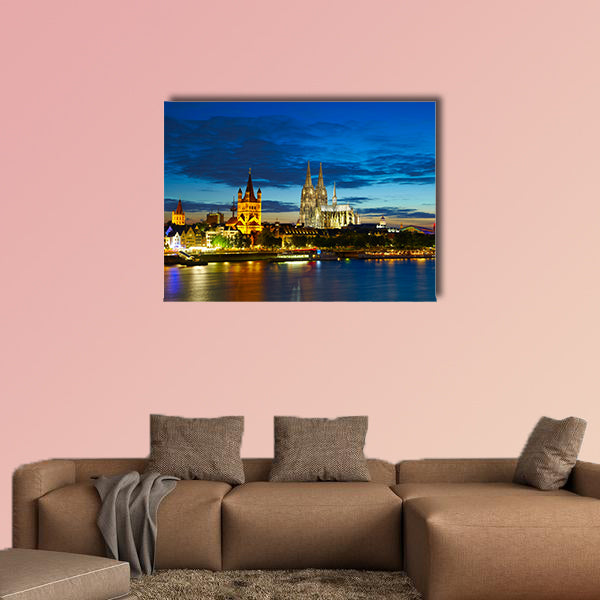 Cologne center in the evening, Germany multi panel canvas wall art