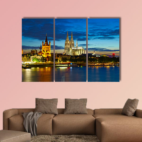 Cologne center in the evening, Germany multi panel canvas wall art