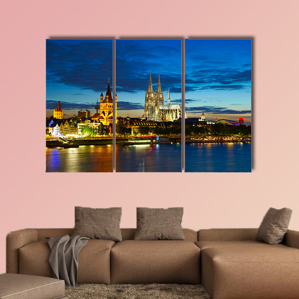 Cologne center in the evening, Germany multi panel canvas wall art