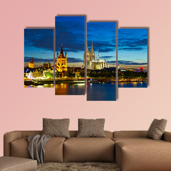 Cologne center in the evening, Germany multi panel canvas wall art