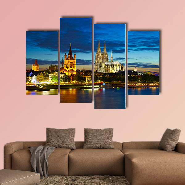 Cologne center in the evening, Germany multi panel canvas wall art