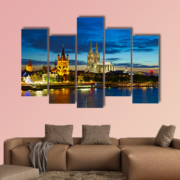 Cologne center in the evening, Germany multi panel canvas wall art
