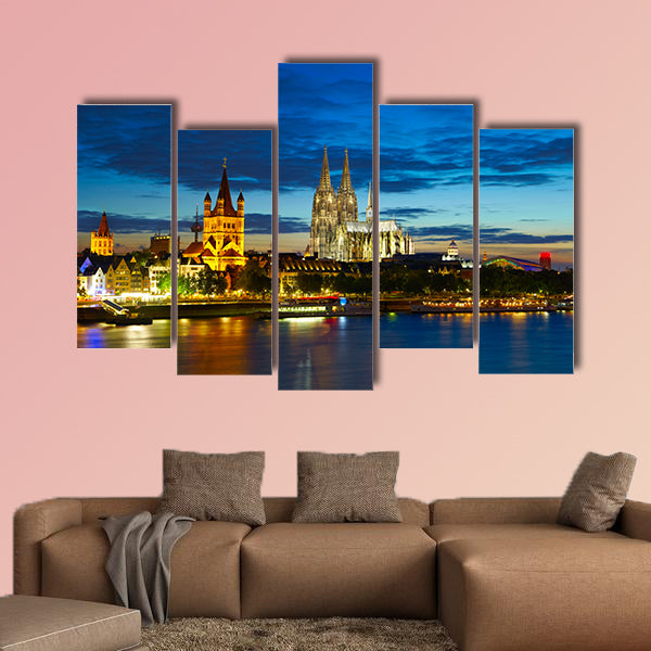 Cologne center in the evening, Germany multi panel canvas wall art