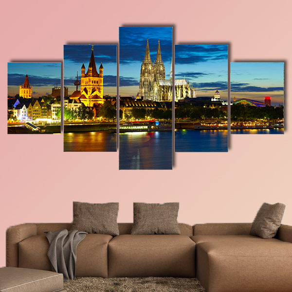 Cologne center in the evening, Germany multi panel canvas wall art