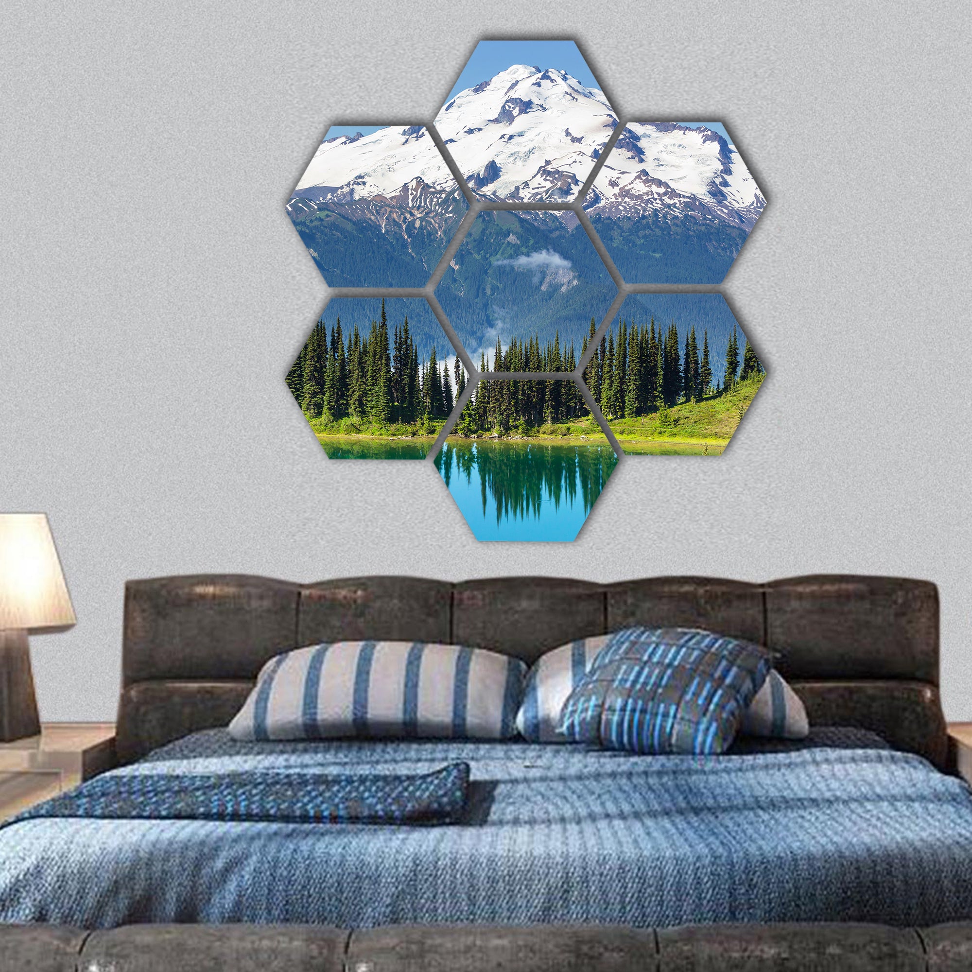 Lake and Glacier Peak in Washington, USA hexagonal canvas wall art