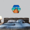 wooden jetty extending to tropical ocean on Fiji Island hexagonal canvas wall art