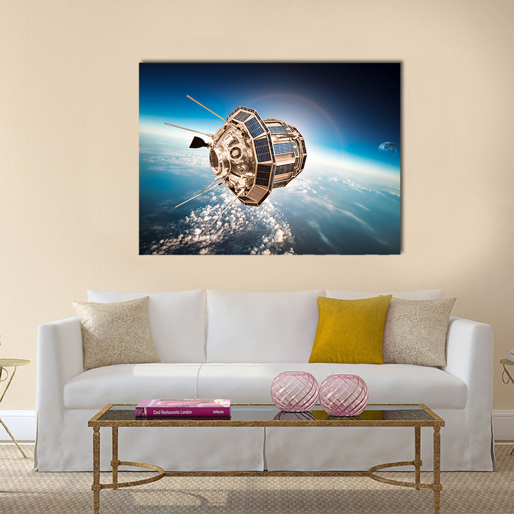 Space Satellite In Earth’s Orbit Multi Panel Canvas Wall Art