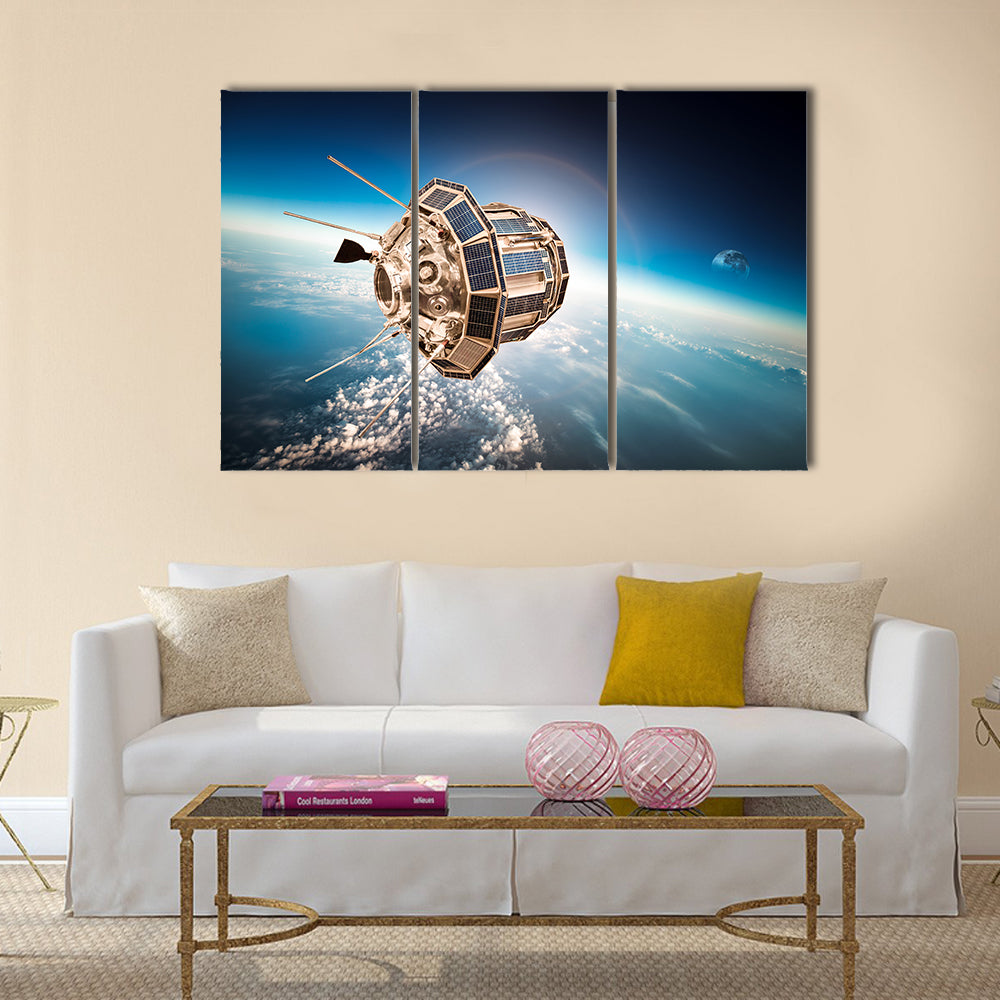 Space Satellite In Earth’s Orbit Multi Panel Canvas Wall Art
