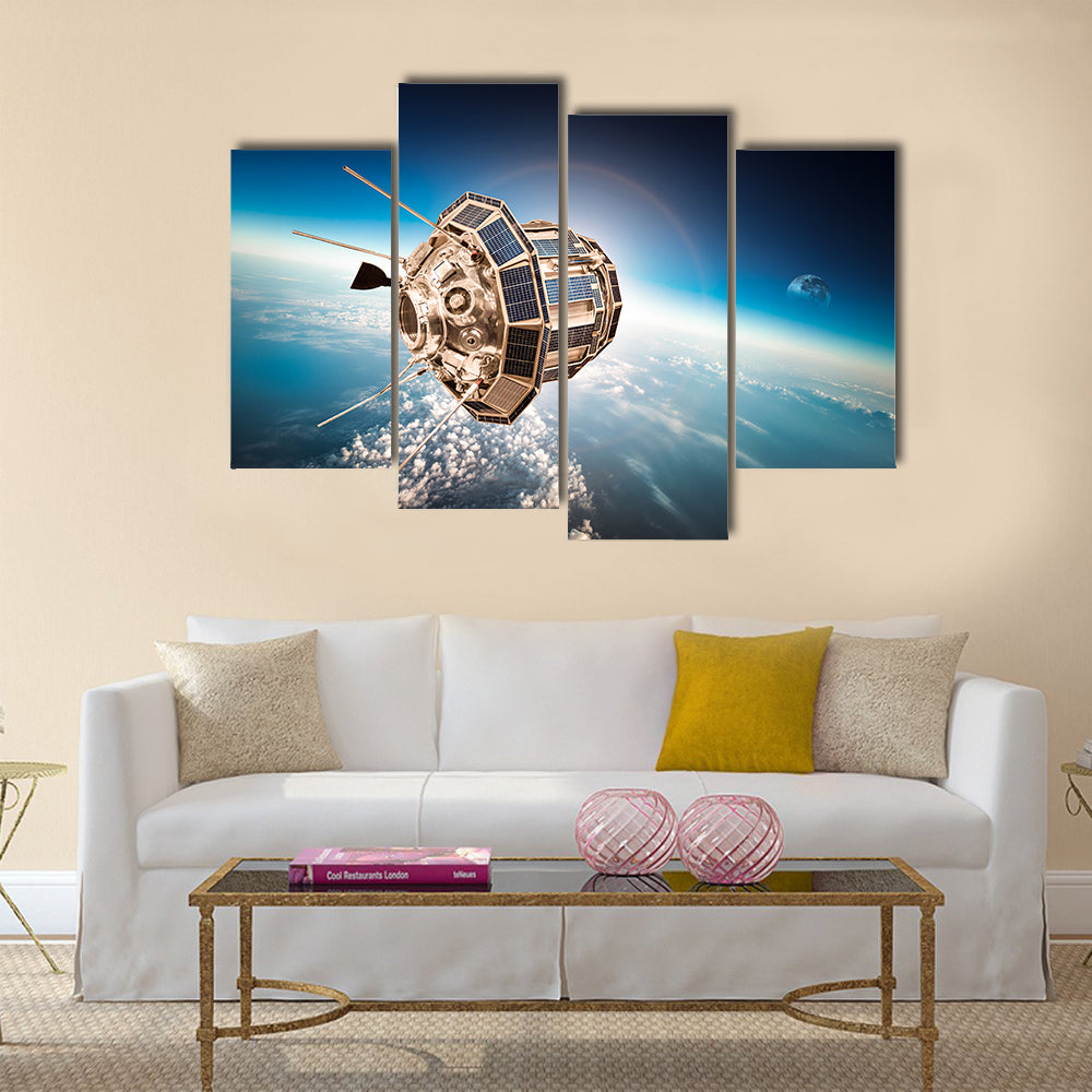 Space Satellite In Earth’s Orbit Multi Panel Canvas Wall Art