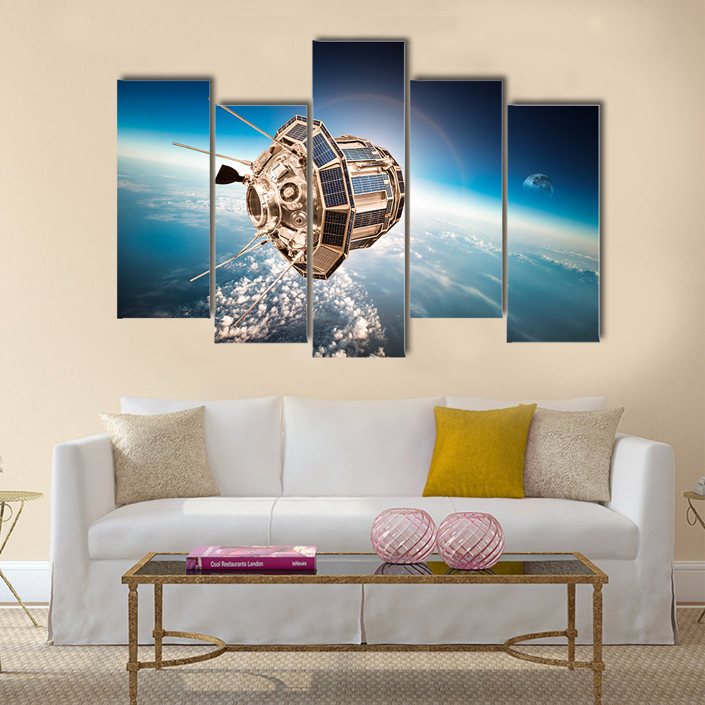 Space Satellite In Earth’s Orbit Multi Panel Canvas Wall Art