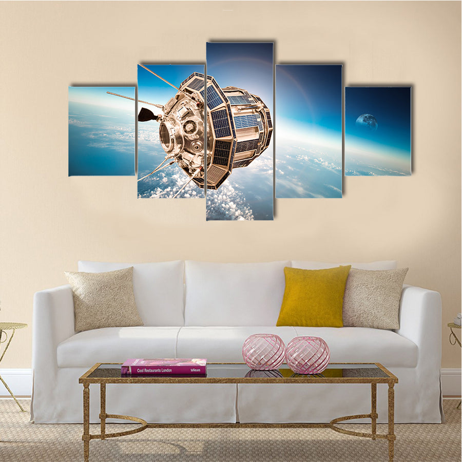 Space Satellite In Earth’s Orbit Multi Panel Canvas Wall Art