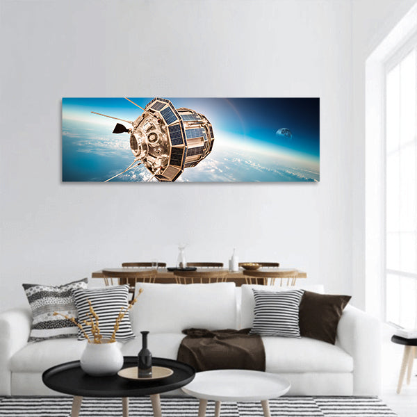 Space satellite orbiting the earth Panoramic Canvas Wall Art