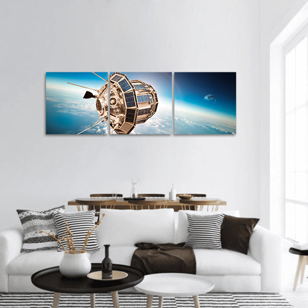 Space satellite orbiting the earth Panoramic Canvas Wall Art