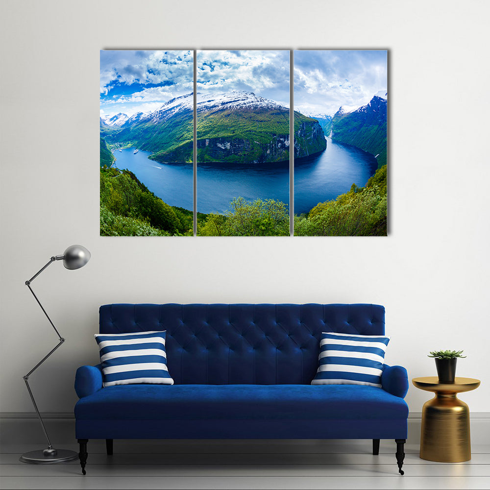 Scene Of Nature And Geiranger Fjord Multi Panel Canvas Wall Art