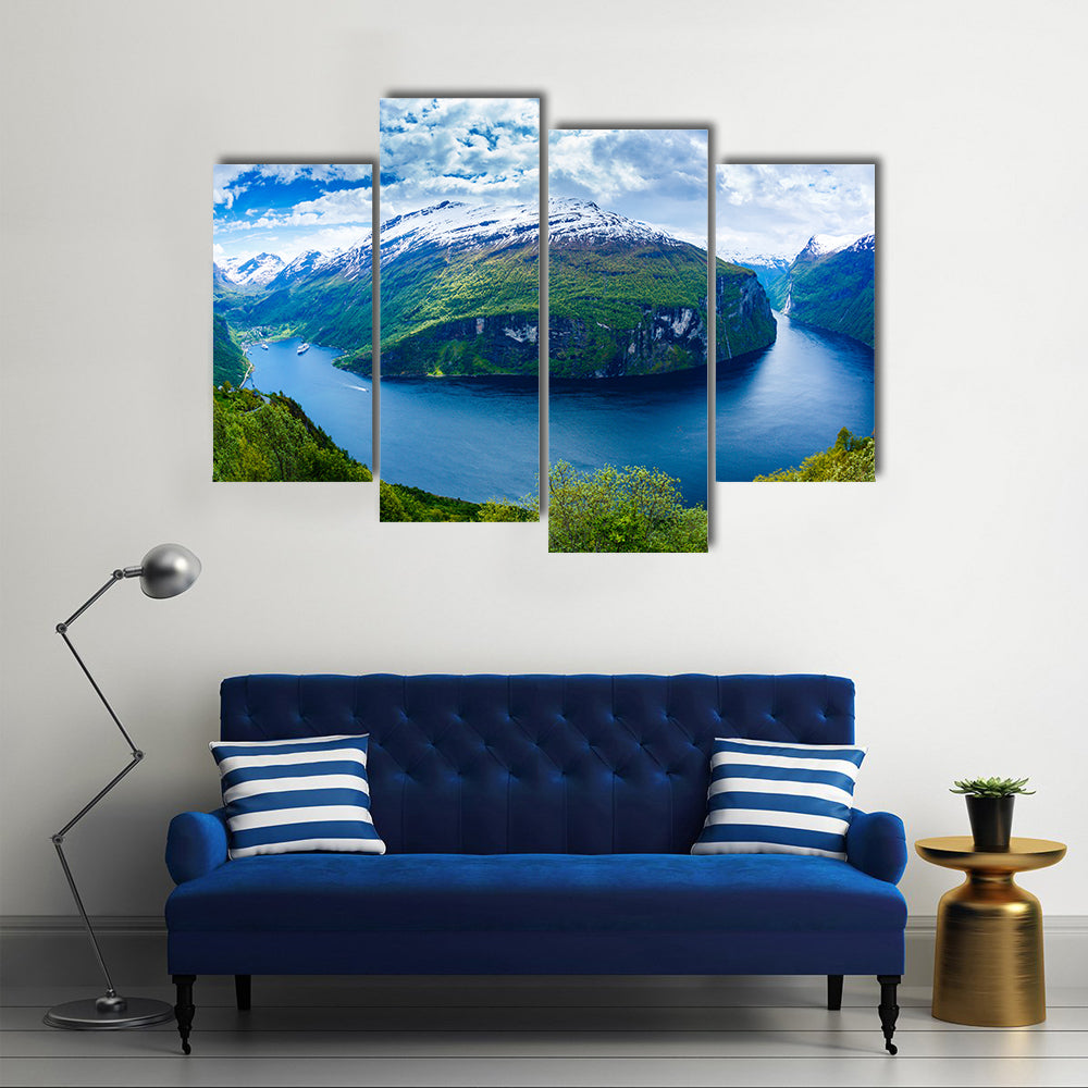 Scene Of Nature And Geiranger Fjord Multi Panel Canvas Wall Art