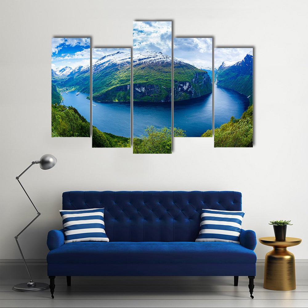 Scene Of Nature And Geiranger Fjord Multi Panel Canvas Wall Art